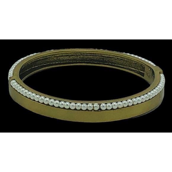 SILPADA Brass DOTTED PEARL Hinged Bangle Bracelet Designer India Jewelry - Picture 2 of 7